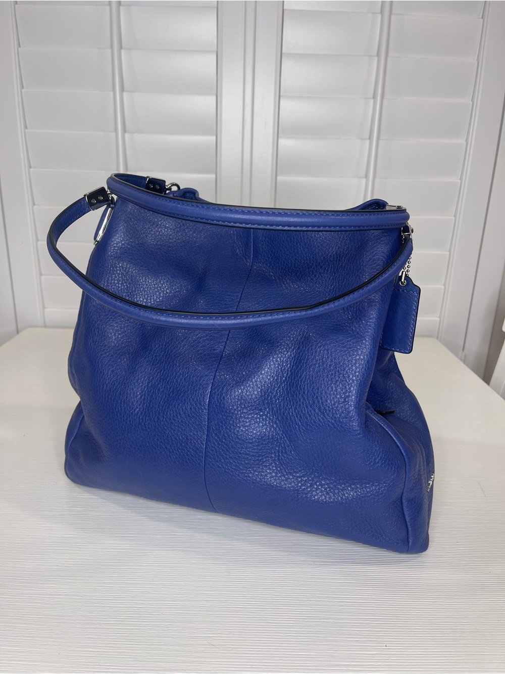 Coach Blue Pebbled Leather Shoulder Bag
